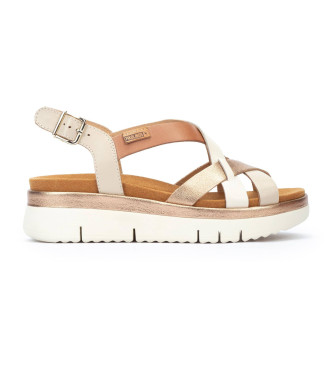 Pikolinos Beige Palma leather sandals -Height 4,5cm wedge