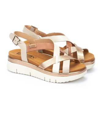 Pikolinos Beige Palma leather sandals -Height 4,5cm wedge