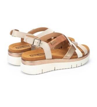 Pikolinos Beige Palma leather sandals -Height 4,5cm wedge