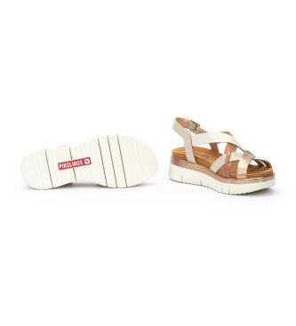 Pikolinos Beige Palma leather sandals -Height 4,5cm wedge