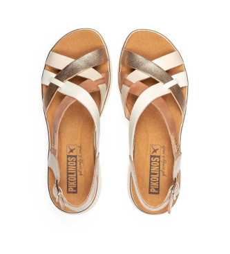 Pikolinos Beige Palma leather sandals -Height 4,5cm wedge