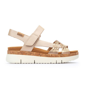 Pikolinos Beige Palma leather sandals -Height 4,5cm wedge