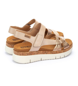 Pikolinos Beige Palma leather sandals -Height 4,5cm wedge