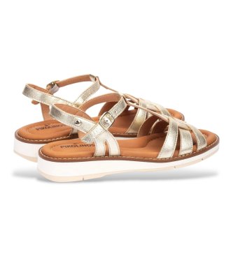 Pikolinos Złote skórzane sandały Roquetas