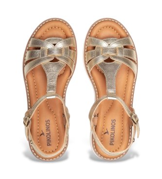 Pikolinos Złote skórzane sandały Roquetas