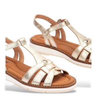 Pikolinos Złote skórzane sandały Roquetas