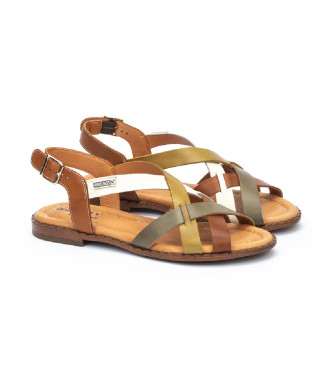 Pikolinos Meerkleurige Algar platte leren sandalen