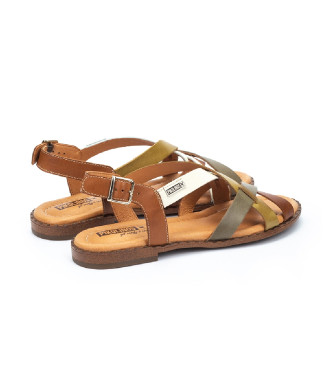 Pikolinos Meerkleurige Algar platte leren sandalen