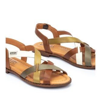 Pikolinos Meerkleurige Algar platte leren sandalen