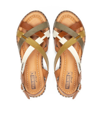 Pikolinos Meerkleurige Algar platte leren sandalen