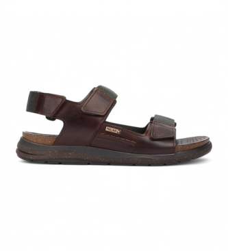 Pikolinos Nijar flache Sandalen aus schwarzem Leder mit Klettverschluss