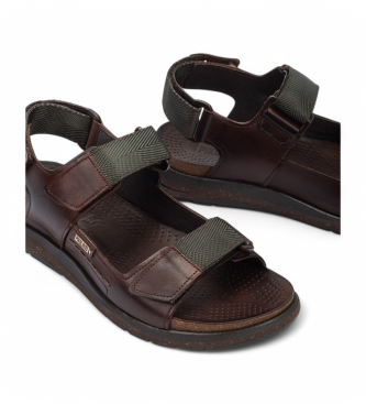 Pikolinos Nijar flache Sandalen aus schwarzem Leder mit Klettverschluss