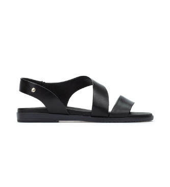 Pikolinos Leather flat sandals with elastic Formentera black
