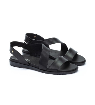 Pikolinos Leather flat sandals with elastic Formentera black