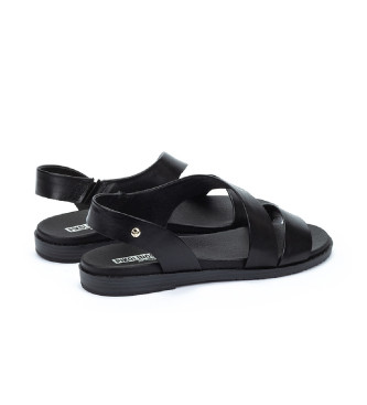 Pikolinos Leather flat sandals with elastic Formentera black