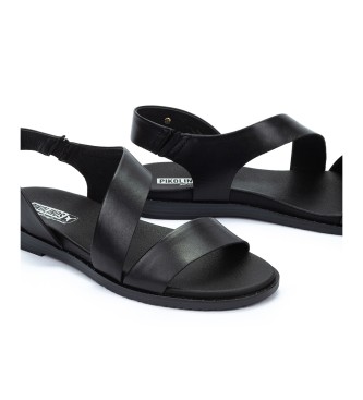 Pikolinos Leather flat sandals with elastic Formentera black