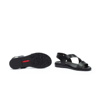 Pikolinos Leather flat sandals with elastic Formentera black