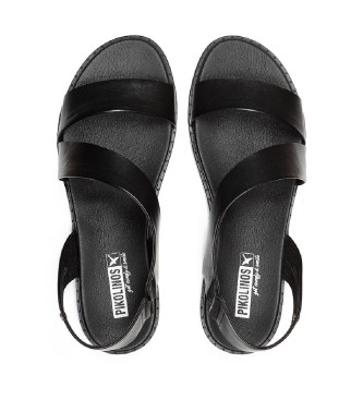 Pikolinos Leather flat sandals with elastic Formentera black