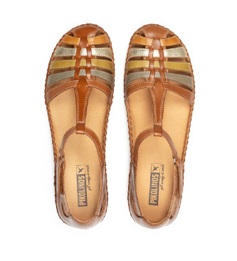 Pikolinos Semi open-toed leather shoes with brown P. Vallarta hook-and-loop fasteners