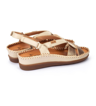 Pikolinos Metallische elfenbeinfarbene Cadaques-Keilsandale