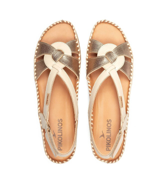 Pikolinos Metallische elfenbeinfarbene Cadaques-Keilsandale