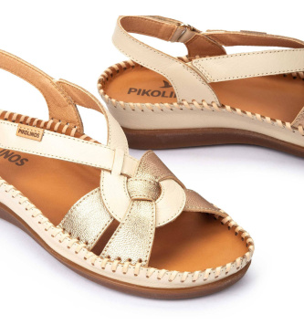Pikolinos Metallische elfenbeinfarbene Cadaques-Keilsandale