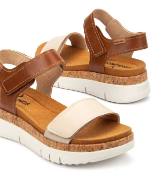 Pikolinos Palma Ledersandalen beige, braun, beige, braun