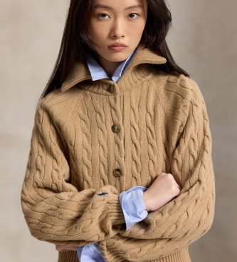 Polo Ralph Lauren Cardigan en laine et cachemire avec col beige