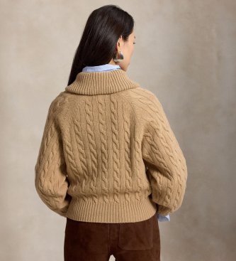 Polo Ralph Lauren Cardigan en laine et cachemire avec col beige