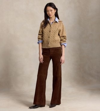 Polo Ralph Lauren Cardigan en laine et cachemire avec col beige