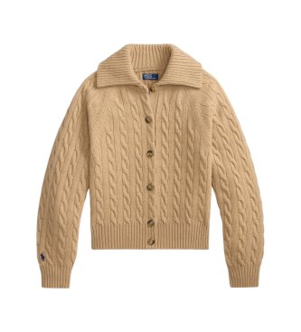 Polo Ralph Lauren Cardigan en laine et cachemire avec col beige