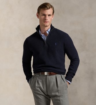 Polo Ralph Lauren Marine-blue piqué-knit cotton sweater