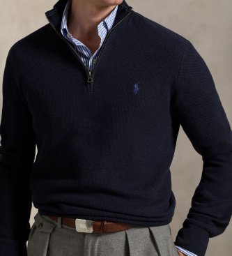 Polo Ralph Lauren Marine-blue piqué-knit cotton sweater