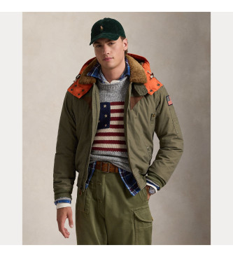 Polo Ralph Lauren Cappotto bomber in piumino con colletto in shearling verde