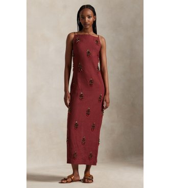 Polo Ralph Lauren Linneklänning med rödbruna pärlor