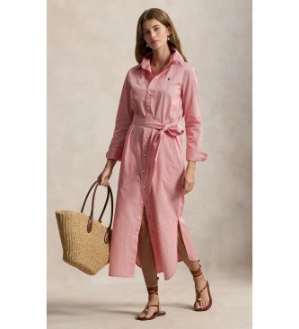 Polo Ralph Lauren Vestido camisero de algodón con cinturón rosa