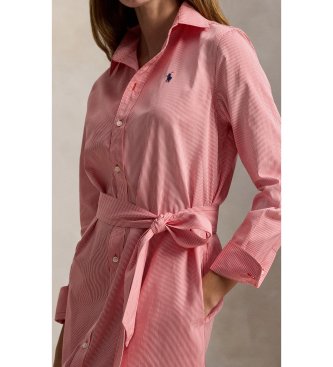 Polo Ralph Lauren Vestido camisero de algodón con cinturón rosa