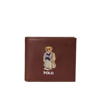 Polo Ralph Lauren Billetera de piel con Polo Bear marrn