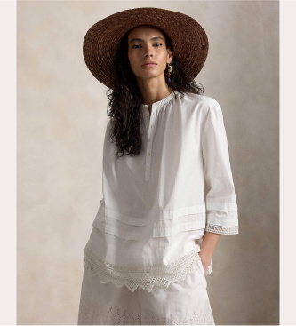 Polo Ralph Lauren Bomuldsbluse med hvid broderi
