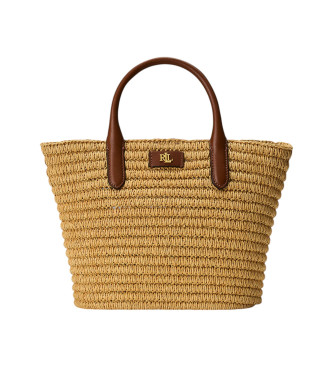 Lauren Ralph Lauren Mittlere braune Brie-Handtasche aus gewebtem Stroh