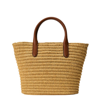 Lauren Ralph Lauren Mittlere braune Brie-Handtasche aus gewebtem Stroh