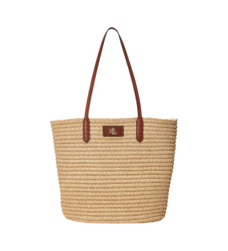 Lauren Ralph Lauren Grand sac fourre-tout en paille avec bordure en cuir marron