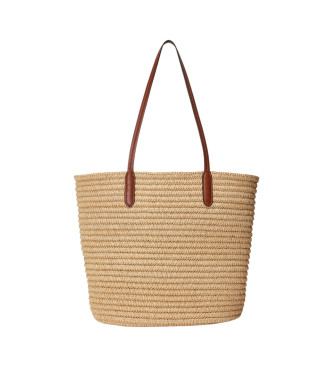 Lauren Ralph Lauren Grand sac fourre-tout en paille avec bordure en cuir marron