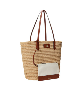 Lauren Ralph Lauren Grand sac fourre-tout en paille avec bordure en cuir marron