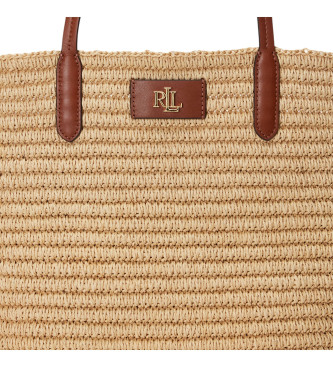 Lauren Ralph Lauren Grand sac fourre-tout en paille avec bordure en cuir marron