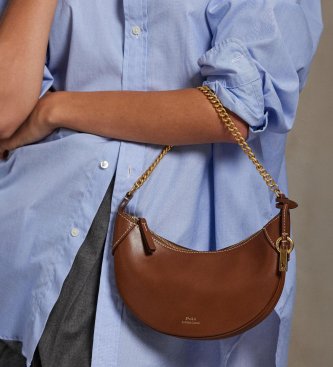 Polo Ralph Lauren Bolso Polo ID mini de piel con cadena marrón