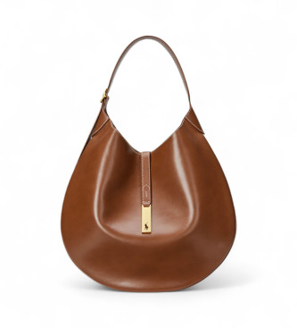 Polo Ralph Lauren Bolsa de ombro Polo ID grande em couro castanho