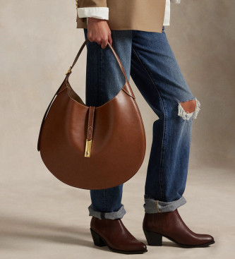 Polo Ralph Lauren Bolsa de ombro Polo ID grande em couro castanho