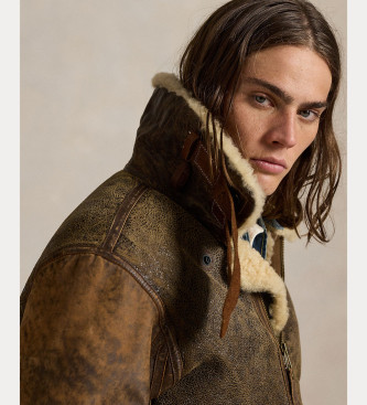 Polo Ralph Lauren Braune Bomberjacke aus Shearling-Leder