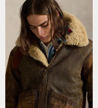 Polo Ralph Lauren Braune Bomberjacke aus Shearling-Leder